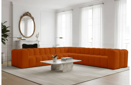 Canapé d'angle réversible MILOE 8 places avec accoudoirs en velours