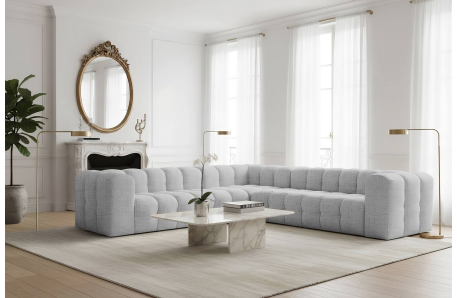 Canapé d'angle réversible MILOE 6 places avec accoudoirs en tissu