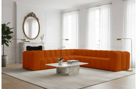 Canapé d'angle réversible MILOE 6 places avec accoudoirs en velours