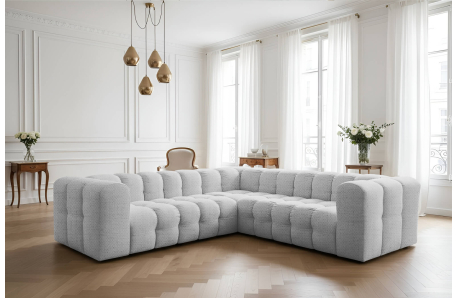 Canapé d’angle réversible MILOE 4 places avec accoudoirs en tissu