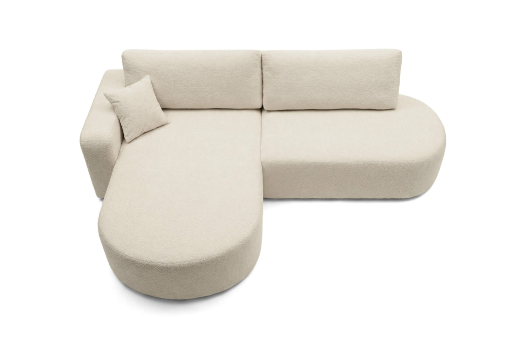 Canapé d'angle convertible IRIS avec coffre de rangement en tissu bouclette