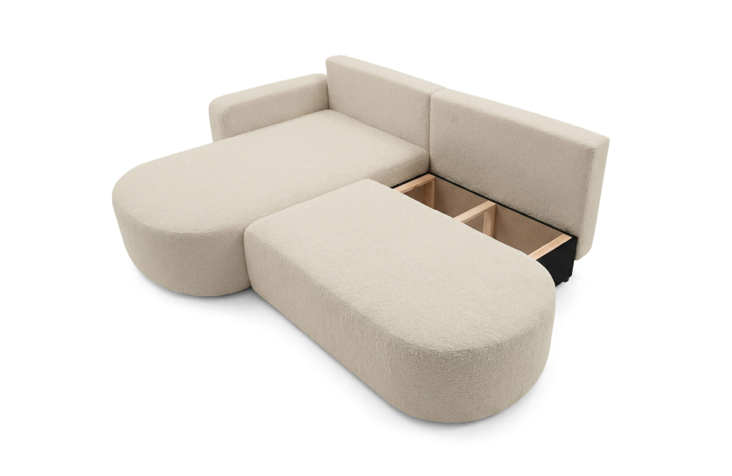 Canapé d'angle convertible IRIS avec coffre de rangement en tissu bouclette