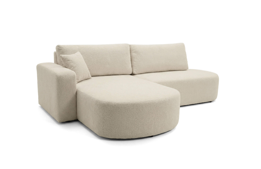 Canapé d'angle convertible IRIS avec coffre de rangement en tissu bouclette