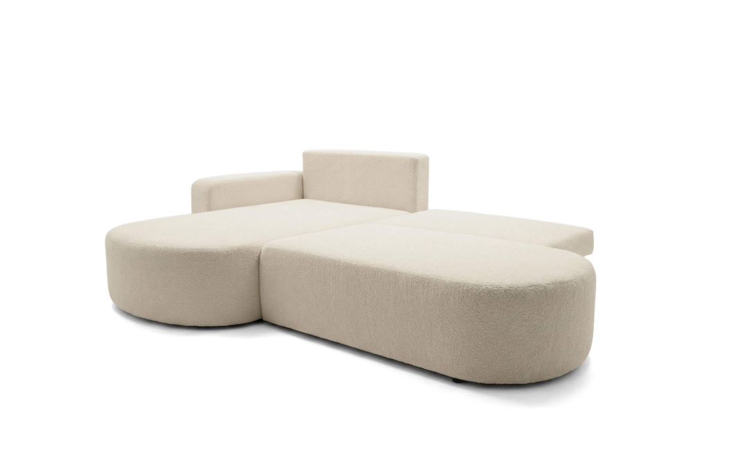 Canapé d'angle convertible IRIS avec coffre de rangement en tissu bouclette