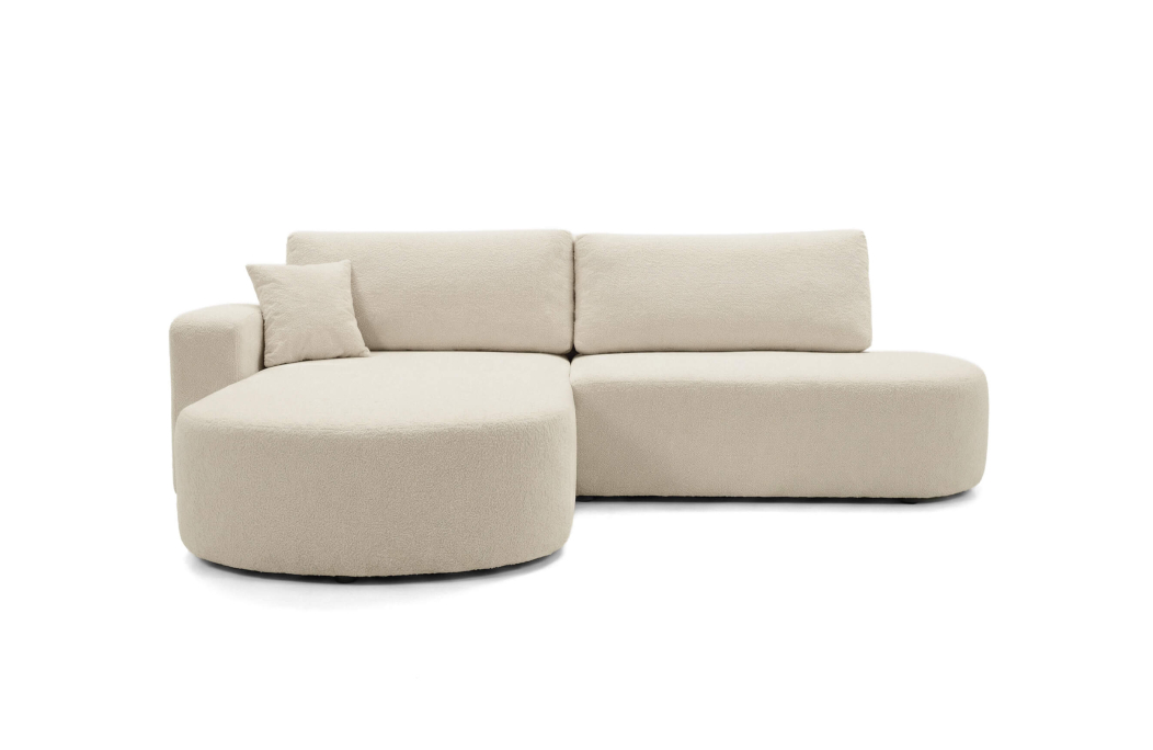 Canapé d'angle convertible IRIS avec coffre de rangement en tissu bouclette