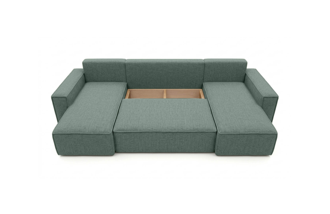 Canapé panoramique d'angle FARAH convertible avec rangement en tissu