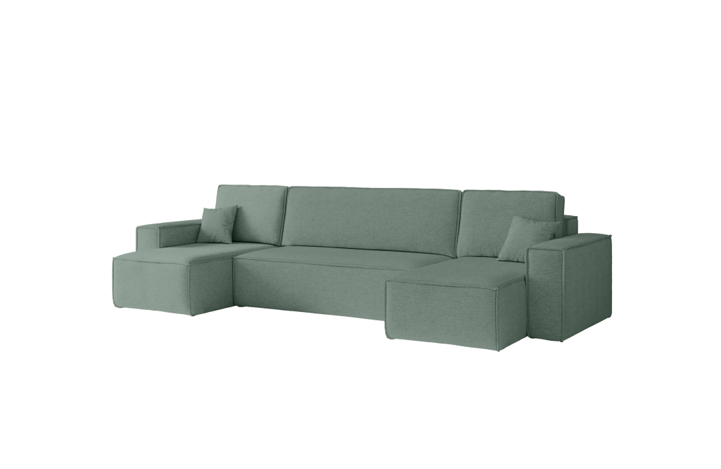 Canapé panoramique d'angle FARAH convertible avec rangement en tissu