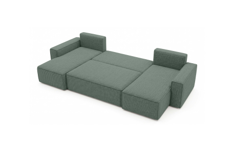 Canapé panoramique d'angle FARAH convertible avec rangement en tissu