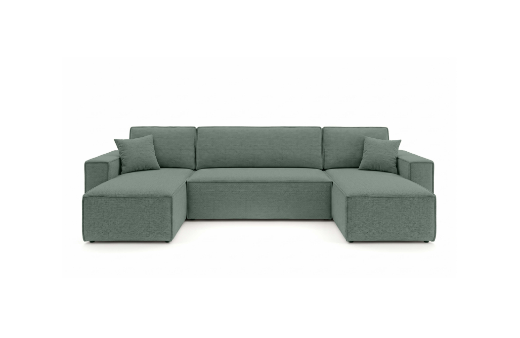 Canapé panoramique d'angle FARAH convertible avec rangement en tissu