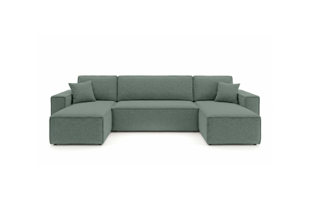Canapé panoramique d'angle FARAH convertible avec rangement en tissu