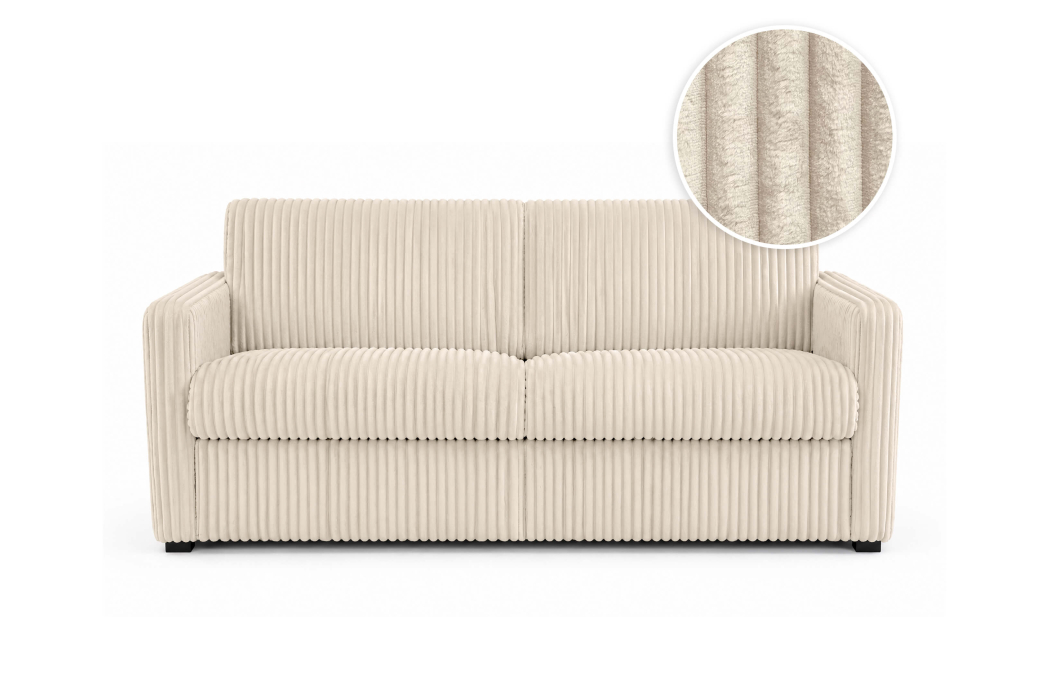 Canapé convertible express 3 places AGATHE couchage quotidien 140x190cm en velours côtelé épais - Matelas épaisseur 13cm