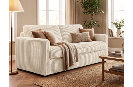 Canapé convertible express 3 places AGATHE couchage quotidien 140x190cm en velours côtelé épais - Matelas épaisseur 13cm