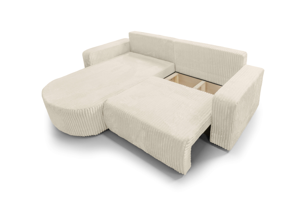 Canapé d'angle KIARA réversible convertible avec coffre en velours côtelé
