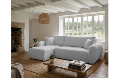 Canapé d'angle ALYA convertible réversible avec rangement en tissu bouclette