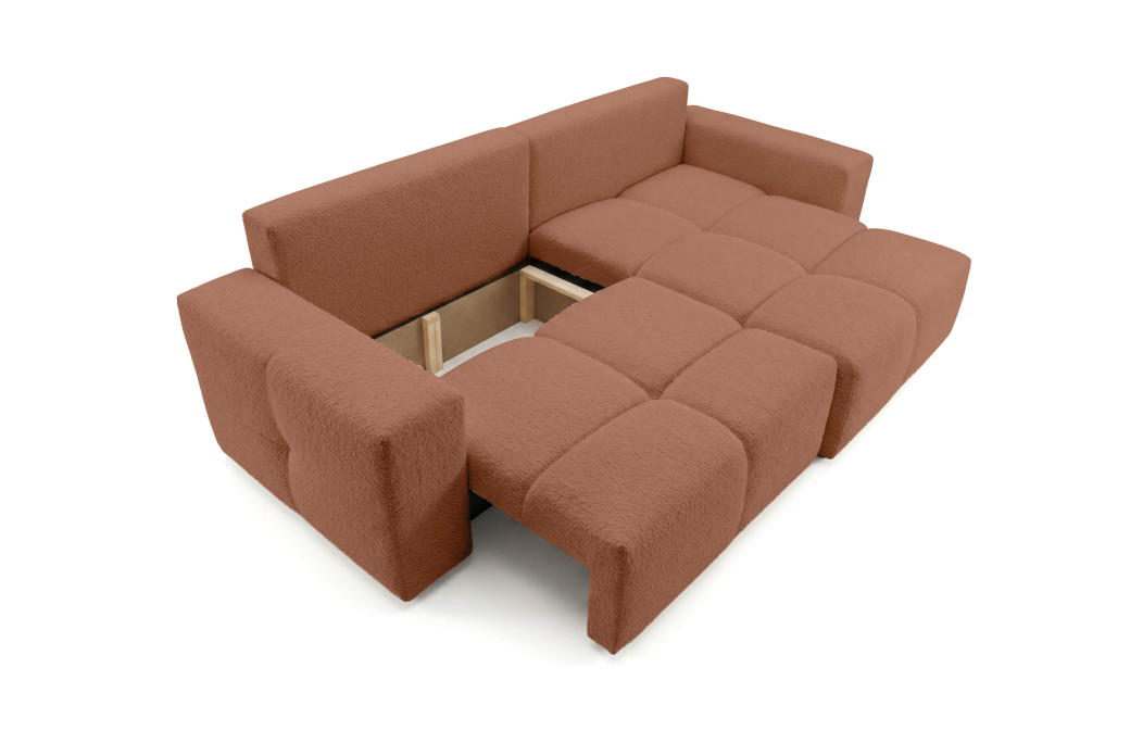 Canapé d'angle CELINE convertible réversible avec coffre en tissu bouclette