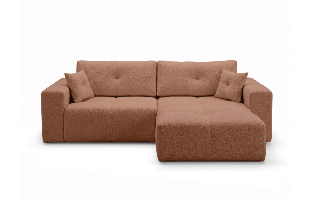 Canapé d'angle CELINE convertible réversible avec coffre en tissu bouclette