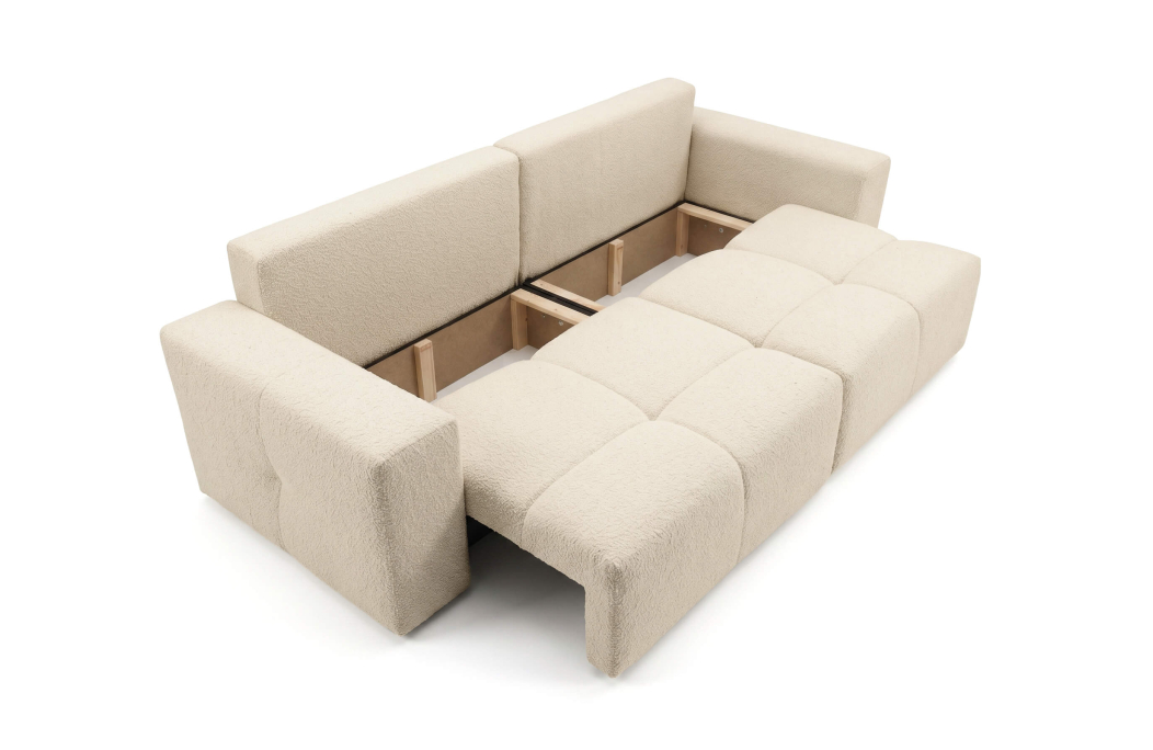 Canapé droit 3 places CELINE convertible avec coffre en tissu bouclette