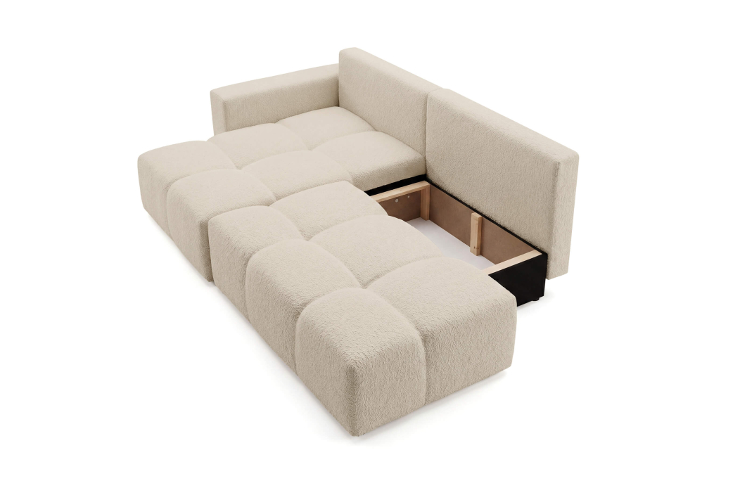 Canapé d’angle CELINE convertible avec coffre en tissu bouclette