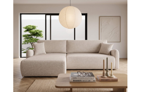 Canapé d'angle réversible APOLINE convertible avec coffre en tissu