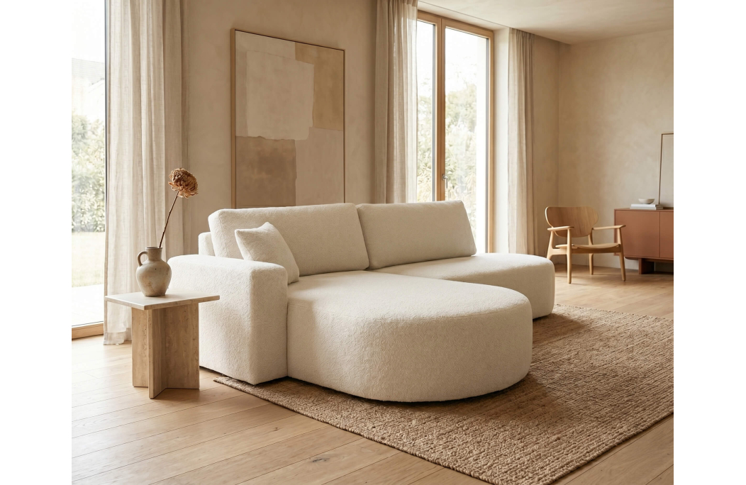 Canapé d'angle KIARA max réversible et convertible en tissu bouclette