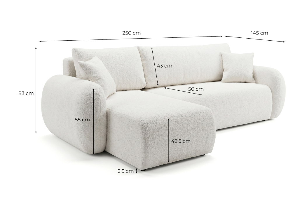 Canapé d'angle ALYA convertible réversible avec rangement en tissu bouclette