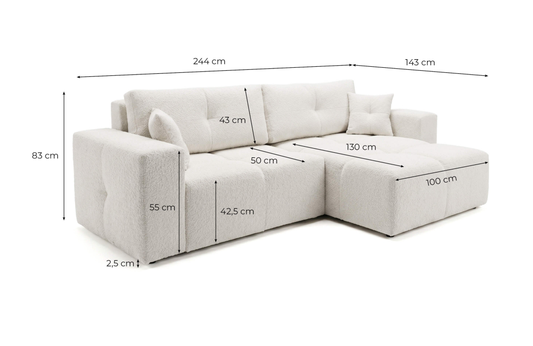 Canapé d'angle CELINE convertible réversible avec coffre en tissu bouclette
