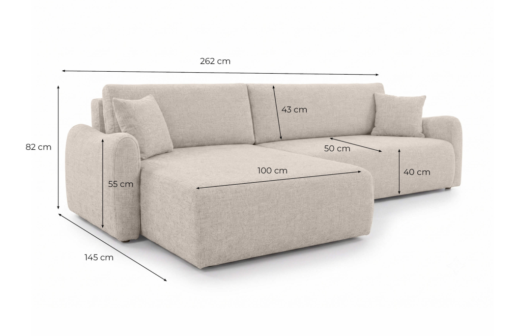 Canapé d'angle réversible APOLINE convertible avec coffre en tissu
