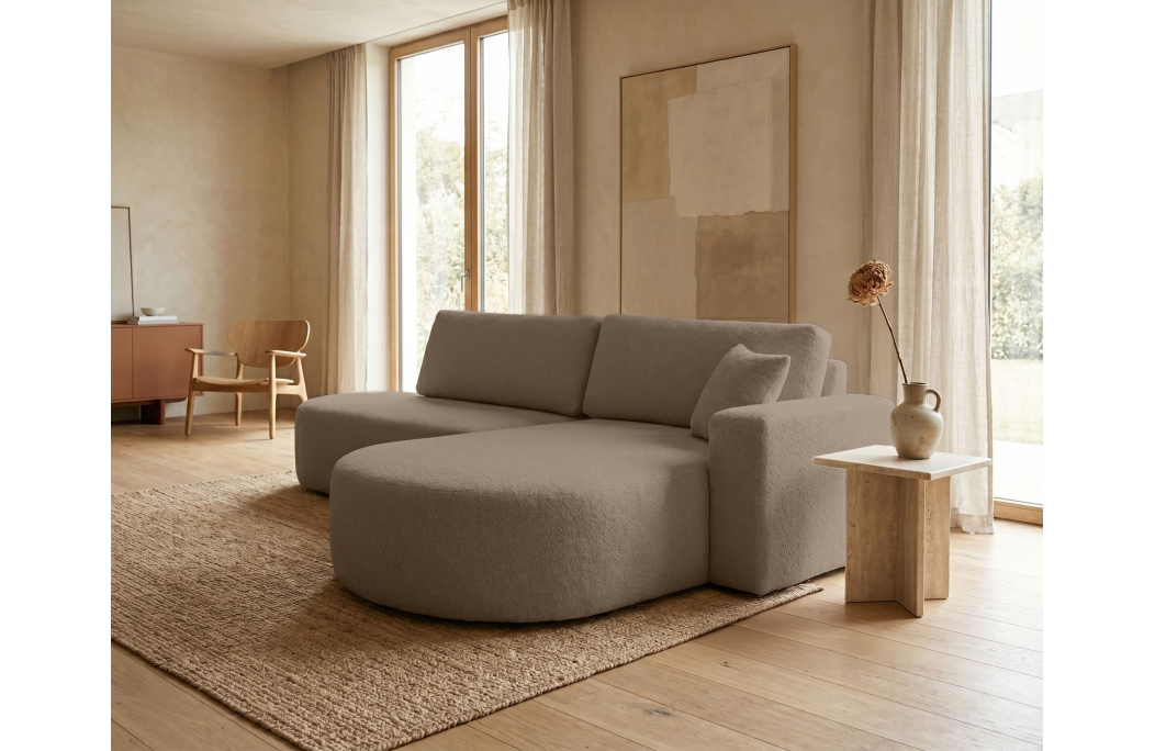 Canapé d'angle max réversible et convertible KIARA 5 places en tissu bouclette