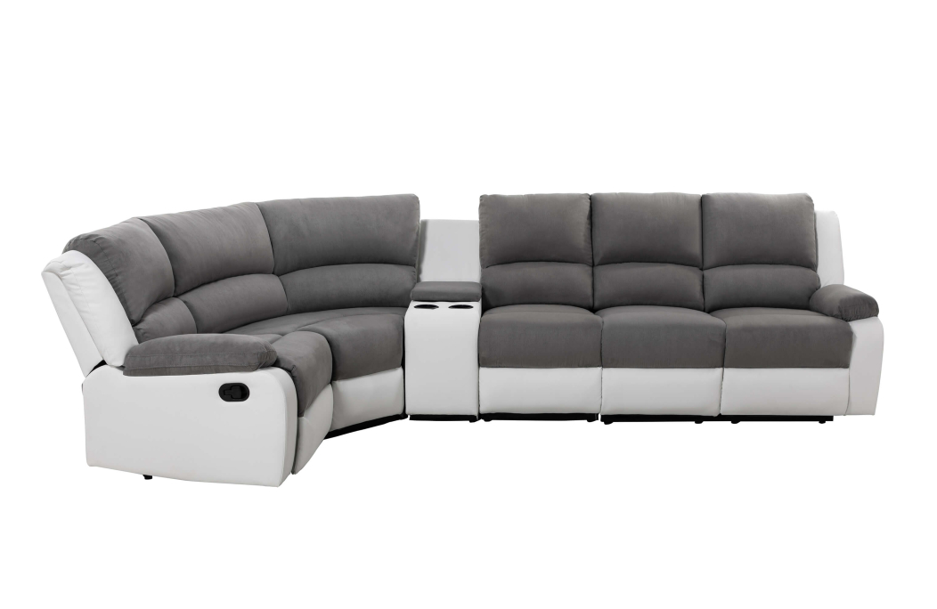RELAXXO - Canapé d'angle de Relaxation manuel LEO 5 places bi-matière Simili/Tissu