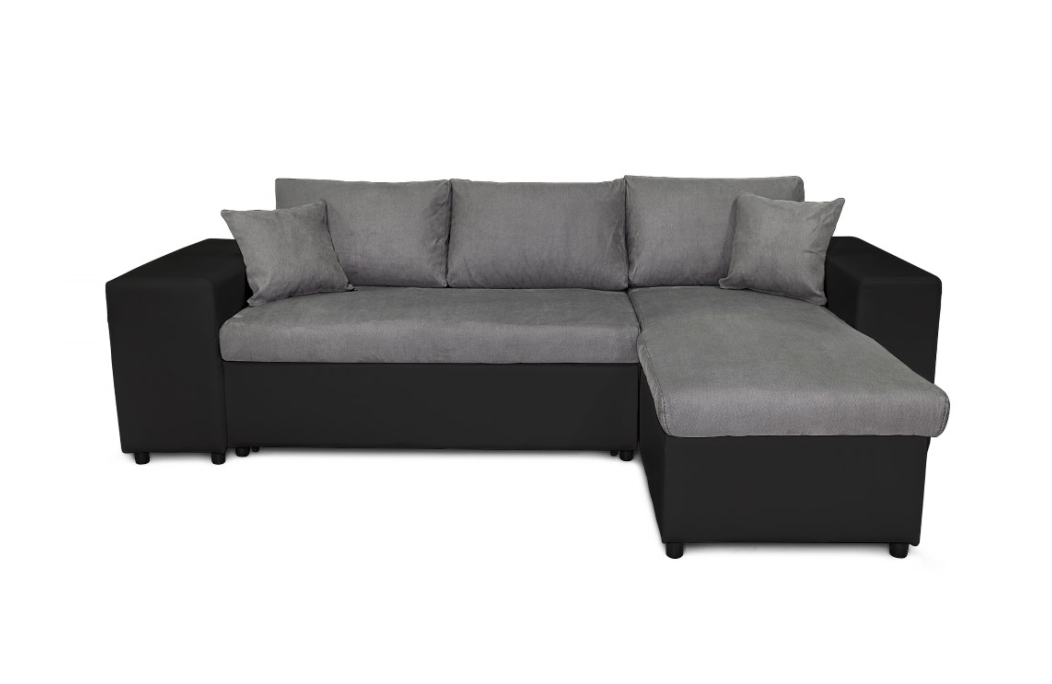 Canapé d'angle MADY convertible avec coffre, accoudoir étagère et poufs en simili et microfibre