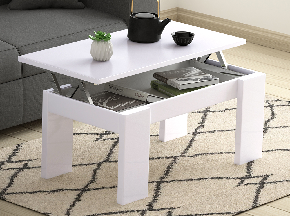 Table basse relevable avec rangement