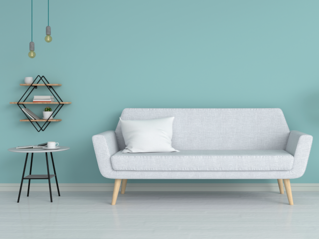 Canapé gris dans salon à la décoration scandinave
