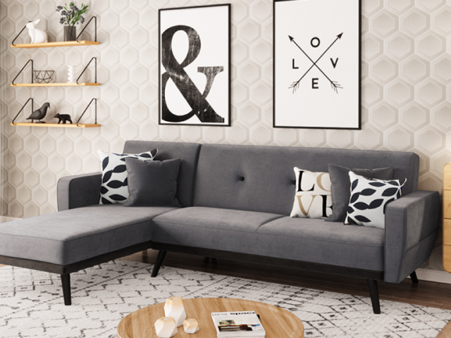 Banquette scandinave en velours gris