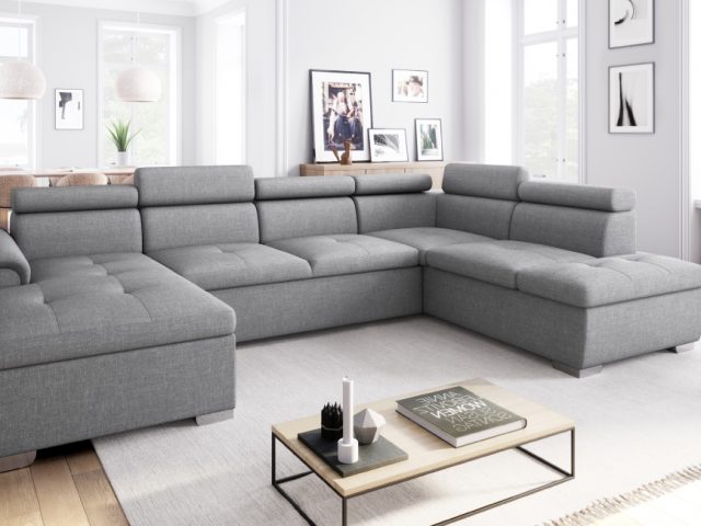 Canapé Panoramique Paola en tissu gris
