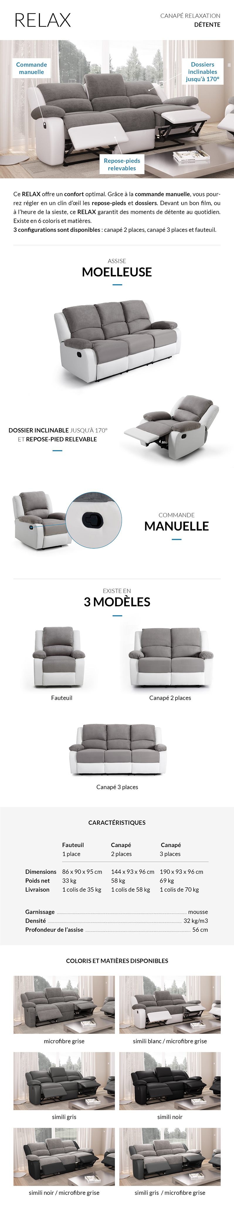 Canapés détente avec assise inclinable