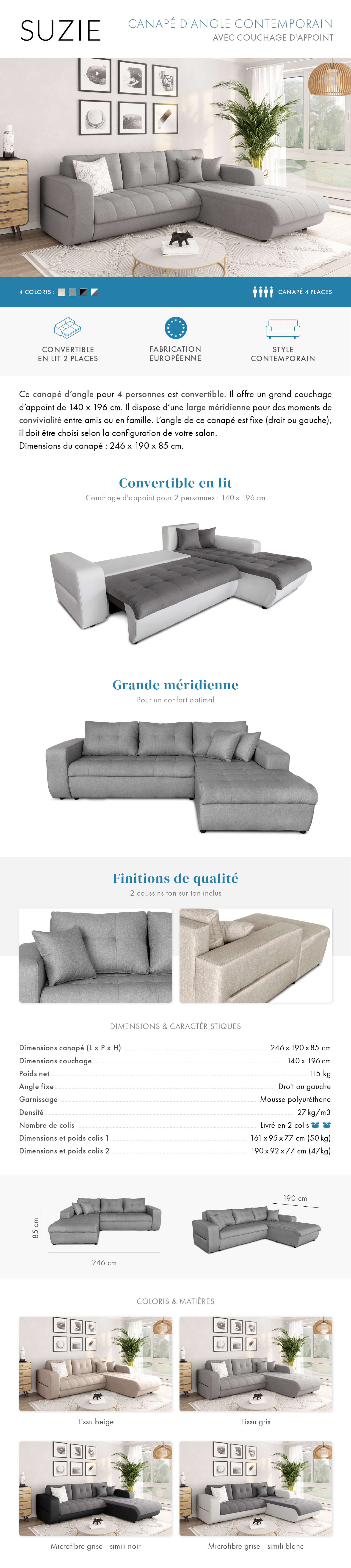 Canapé d'angle contemporain SUZIE